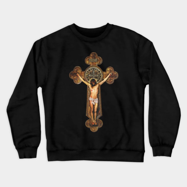 St Benedict Crucifix Cross Jesus Passion Stations of the Cross -  Via Crucis Crewneck Sweatshirt by hispanicworld